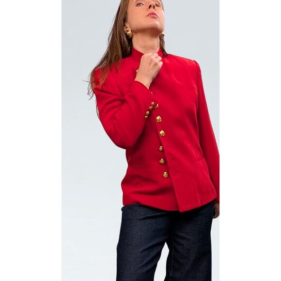 Rare Ralph Lauren Red Wool Military Jacket Size 4 Petite - Picture 4 of 7